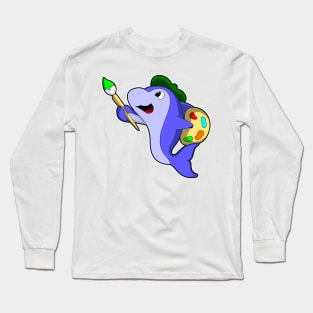 Dolphin as Painter with Colour & Brush Long Sleeve T-Shirt